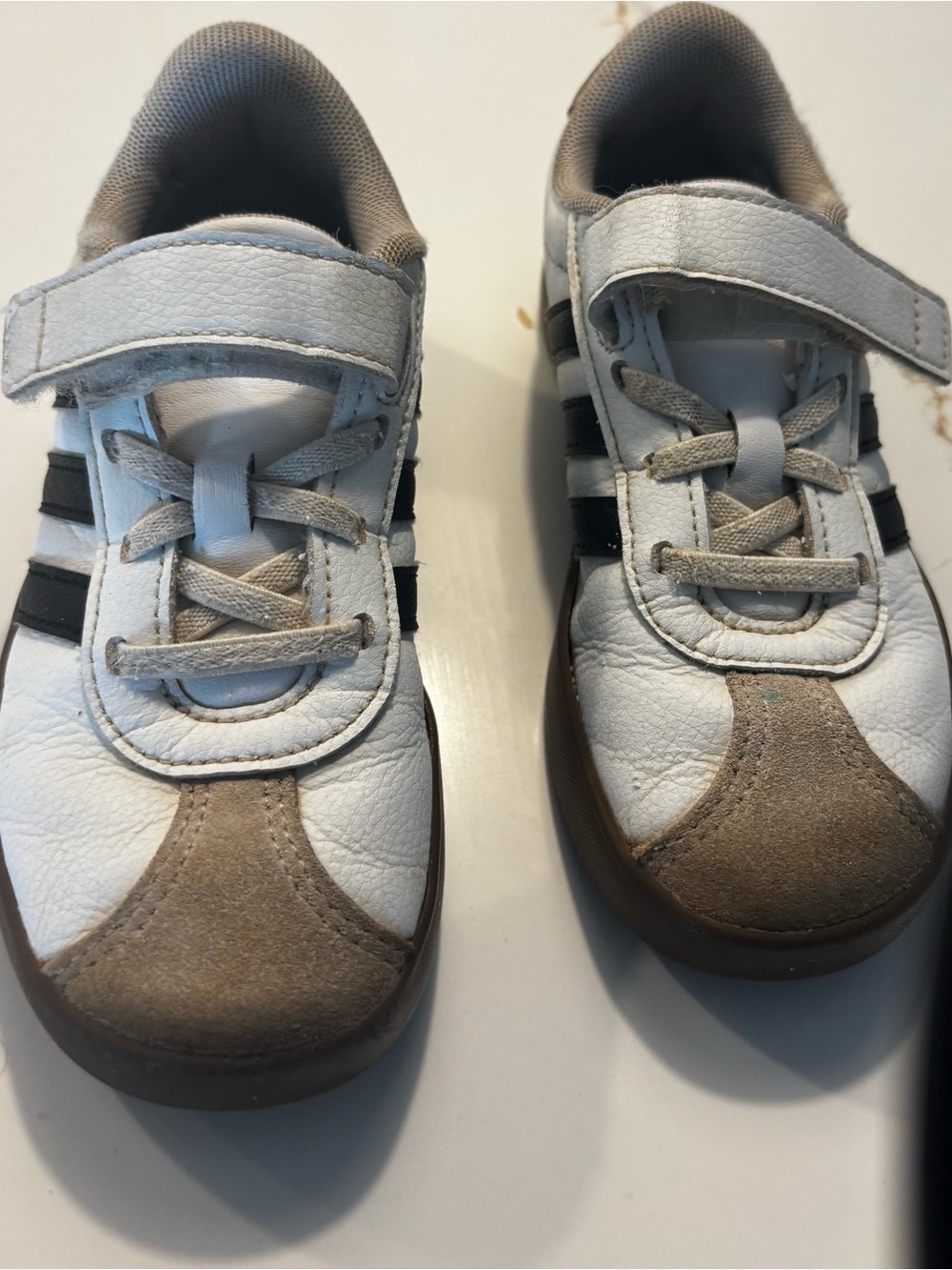 Adidas Leather size 12Kids White and Tan Velcro Sneakers